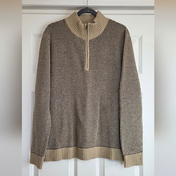 Candy & Caviar Khaki Recycled Blend Mockneck Quarter-zip Sweater - Size S - Picture 8 of 9